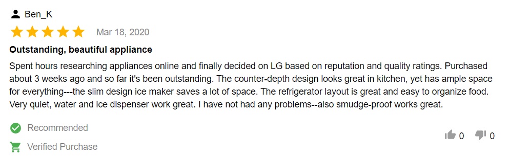 Review: “The refrigerator layout is great and easy to organize food.”