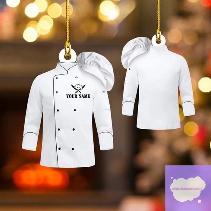 Christmas ornament of a personalized chef jacket.