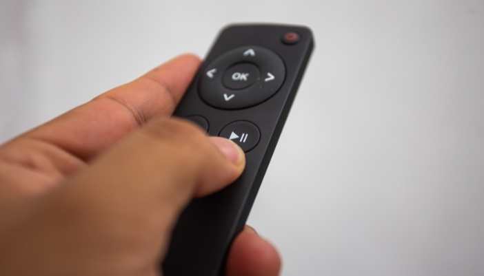 Closeup of a remote for a streaming device