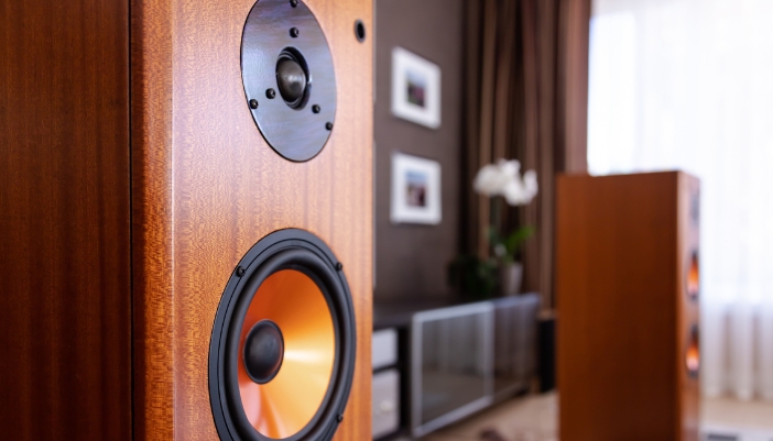 Closeup of a wooden speaker cabinet