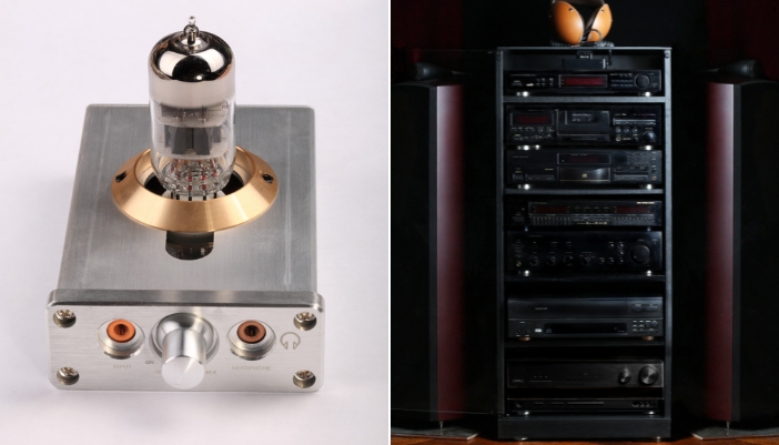 Comparison images between a miniature tube amp and a solid-state amp
