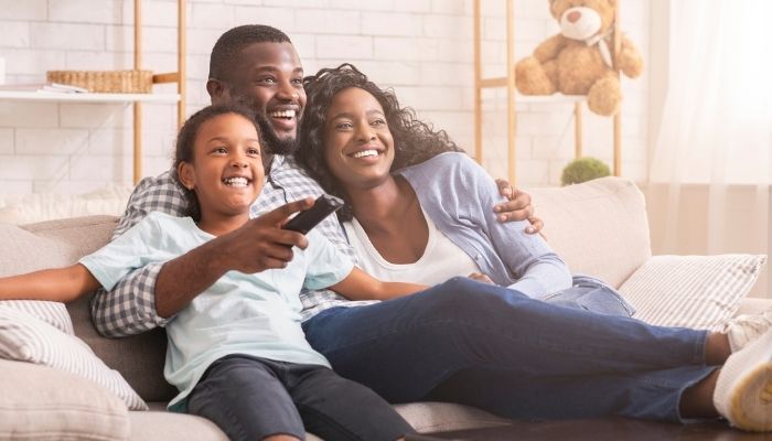 family on couch