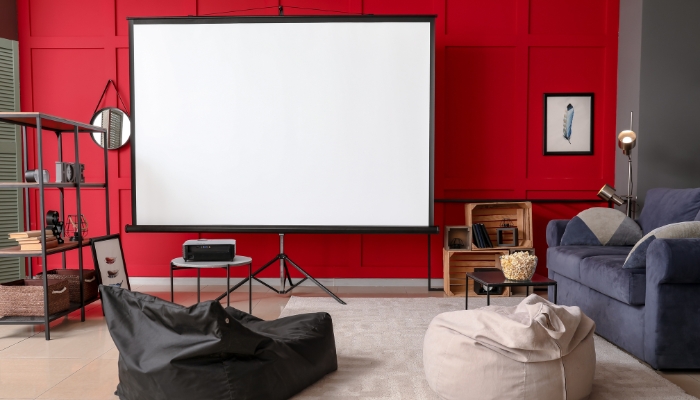 Projector screen setup in living room