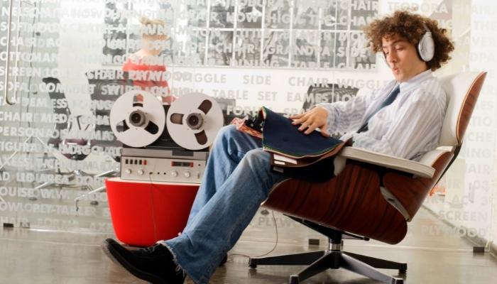 Man listening to something while working