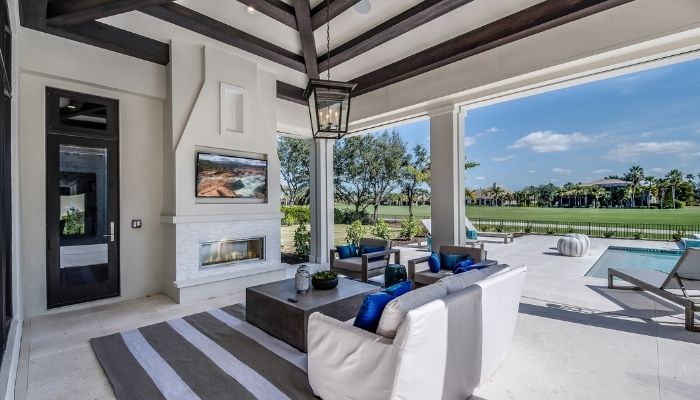 outdoor patio with TV setup