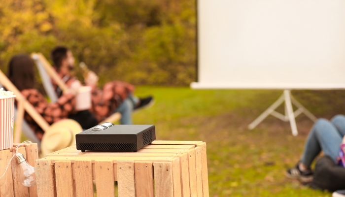 Focus on the projector setup outside