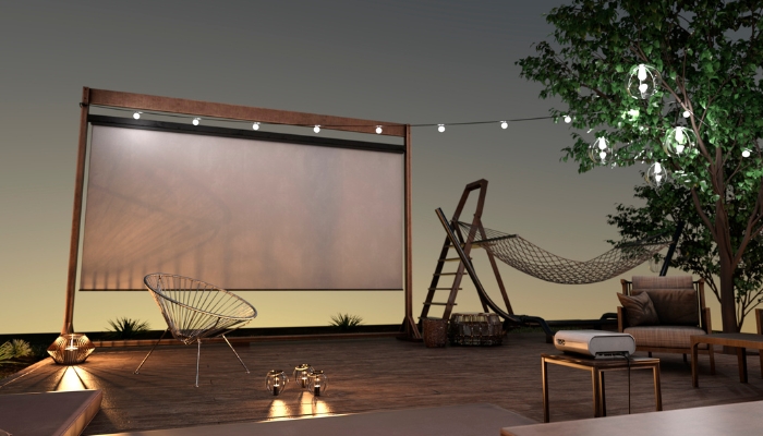 Large projector screen set up outside
