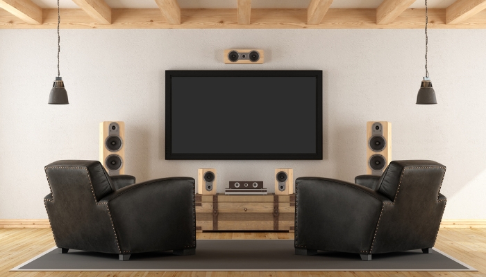 Home theater with a surround sound setup
