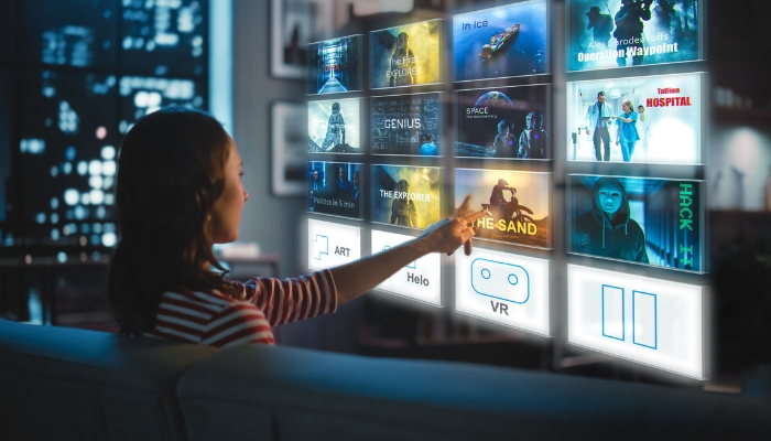 Woman scrolling through her streaming options