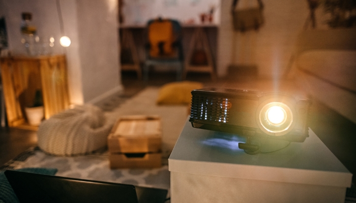 A projector turned on with a bright light