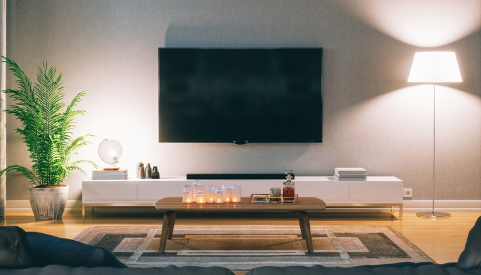 A soundbar placed at ear level when sitting