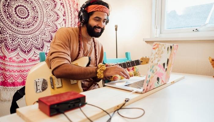 Musician grooving to music