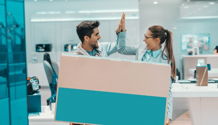 Couple excited with their new TV