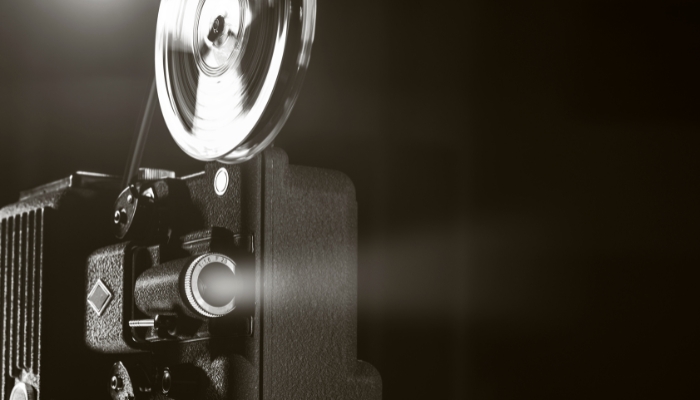 Black and white projector showing short films