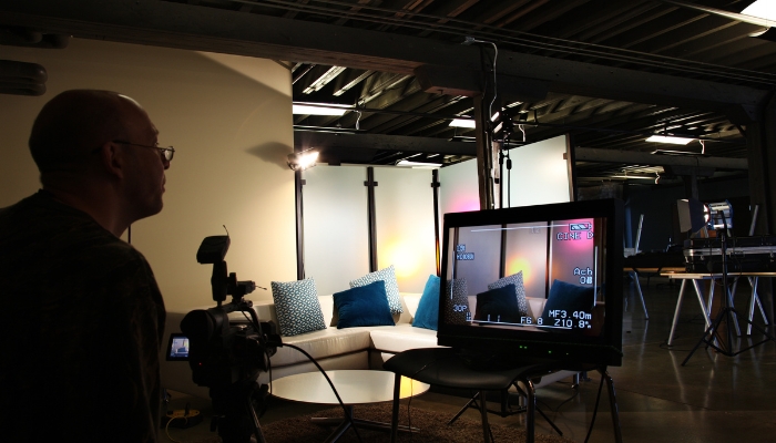Man directing film