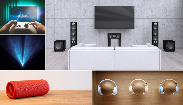 A collage of electronics showcasing different specs