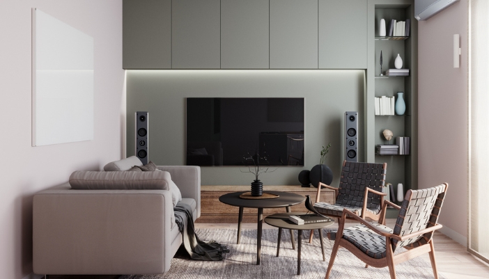 small living room with tv and speakers 