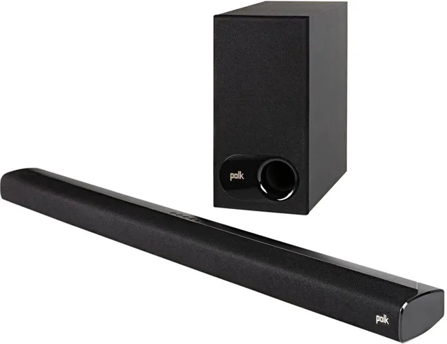 Front view of the Polk Audio Universal tv 2.1 wireless surround sound system 