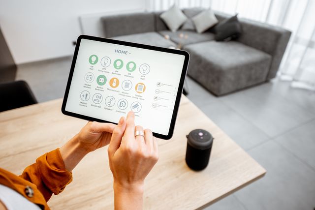 person holding smart home control panel on a tablet