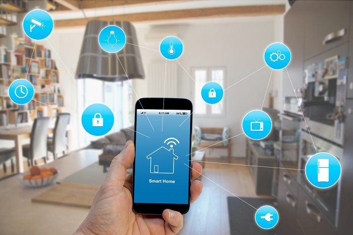 Display of smart phone connecting to all of the wireless networks in a home.