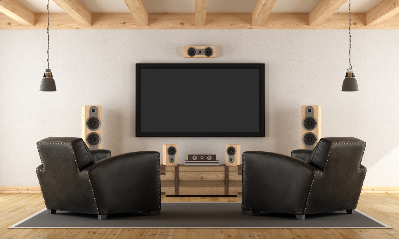 Vintage room with contemporary home cinema system 