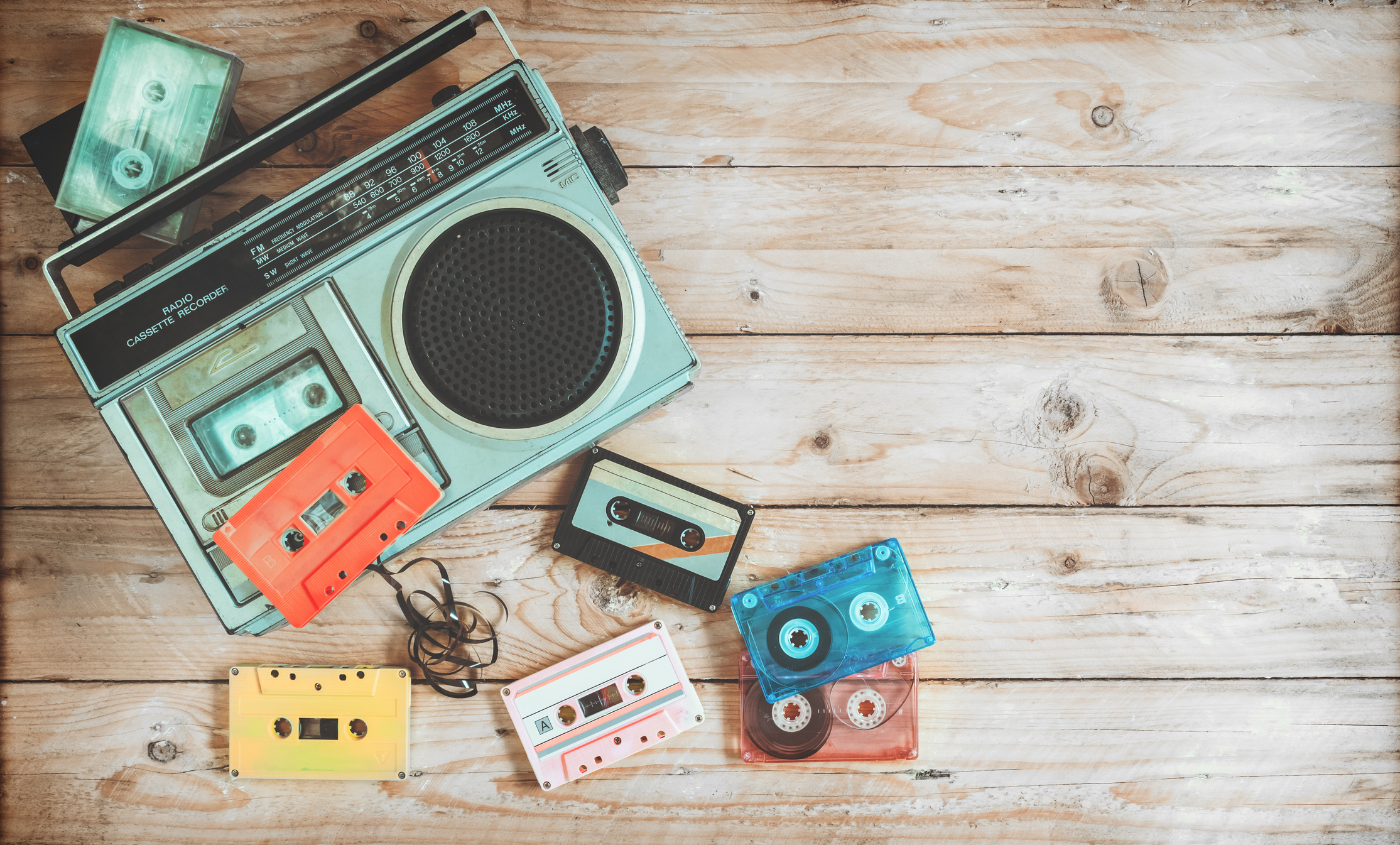 vintage cassettes and player