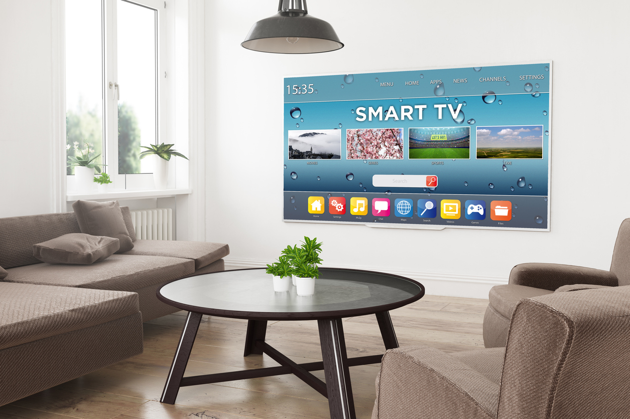 smart tv wall mounted in a living room 