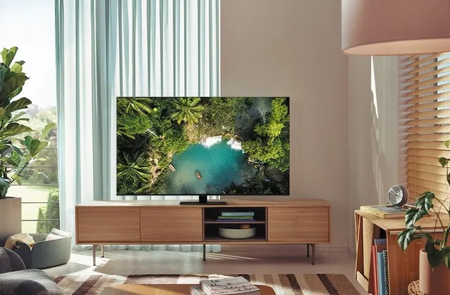 A Samsung Q80B LED 65” TV in a living room