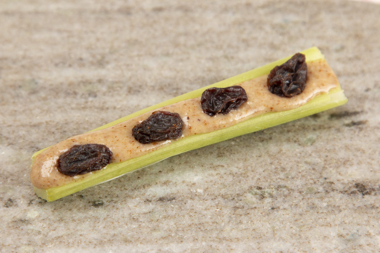 healthy kid-friendly snack of celery and nut butter