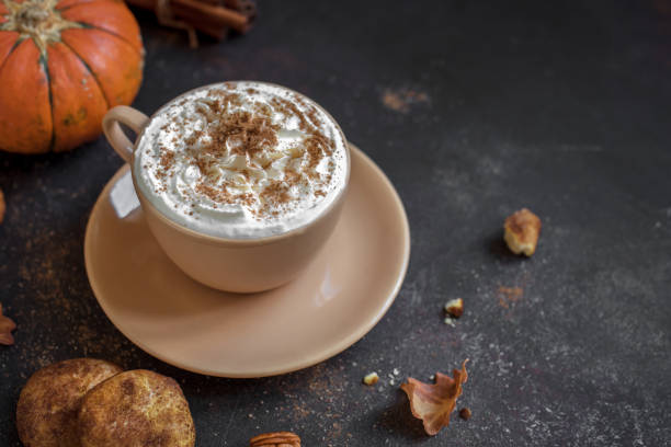 latte with seasonal autumn décor and cookies