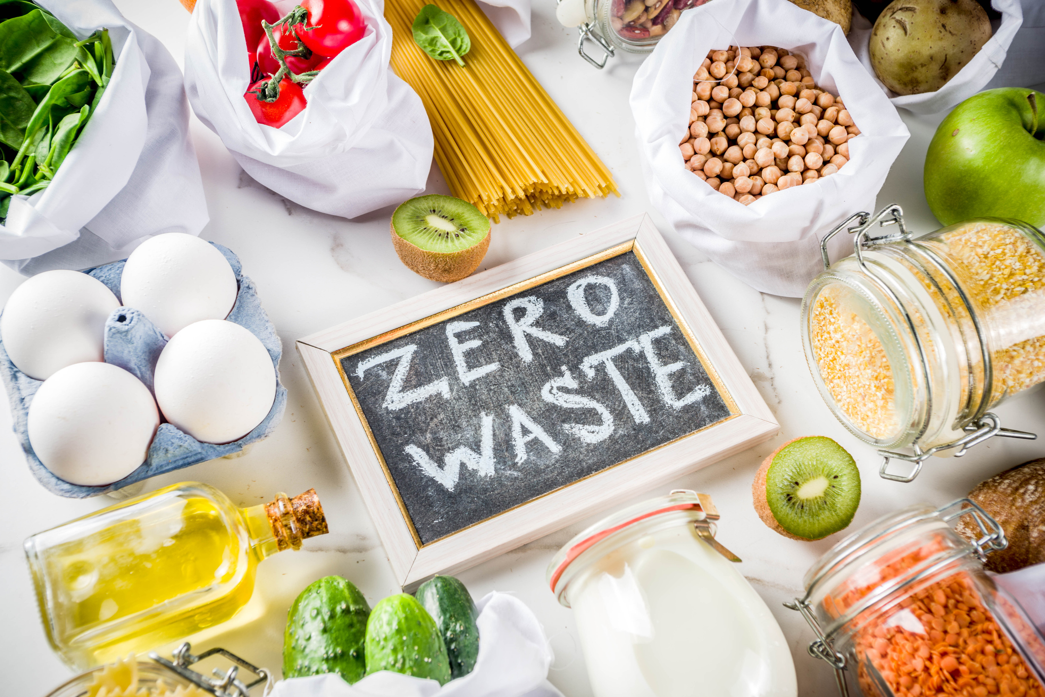 zero food waste banner with surrounding food