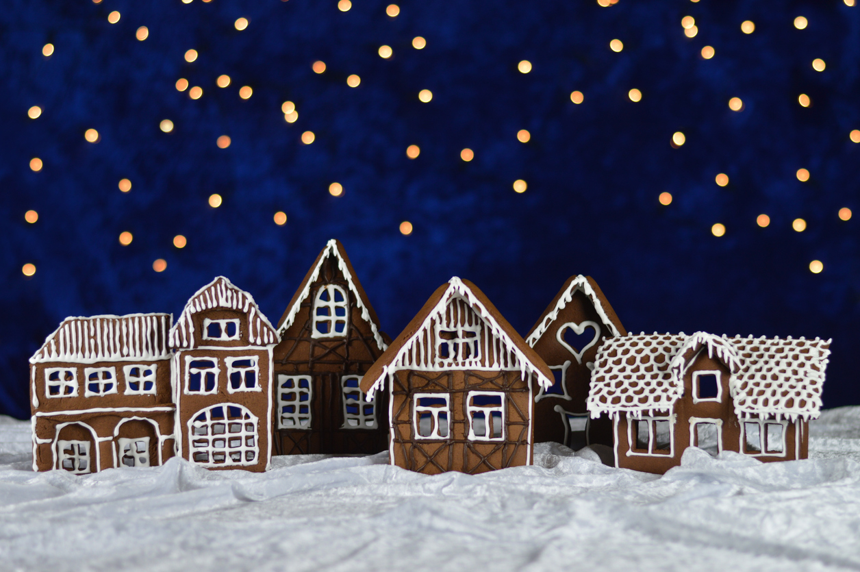 a Christmas village made of gingerbread houses