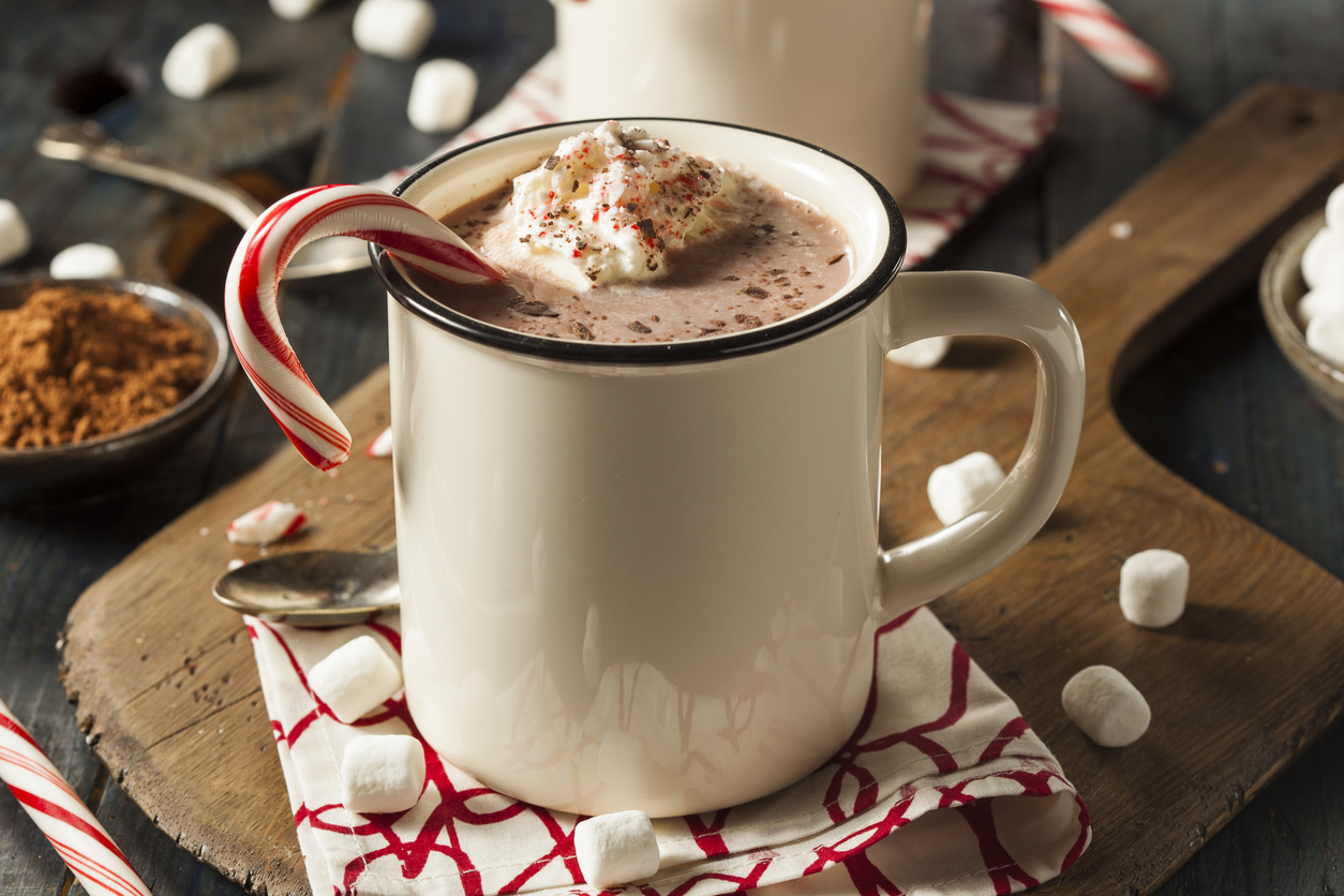 homemade peppermint hot chocolate with whipped cream