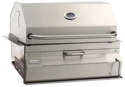 Stock photo of a stainless-steel charcoal grill. 