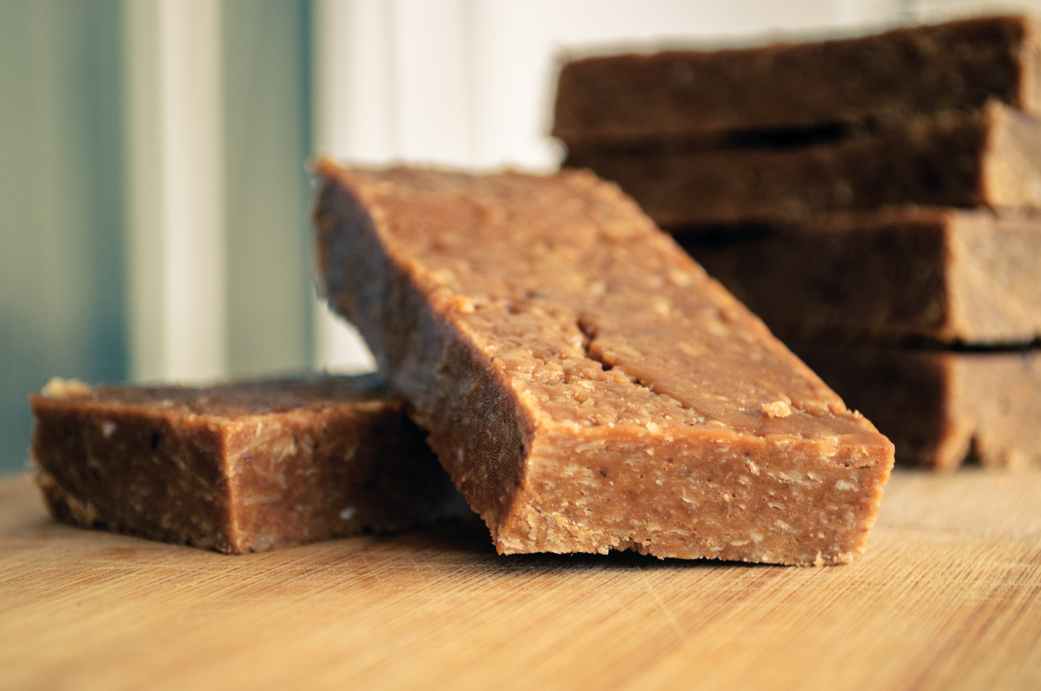 no-bake peanut butter bars on wood table