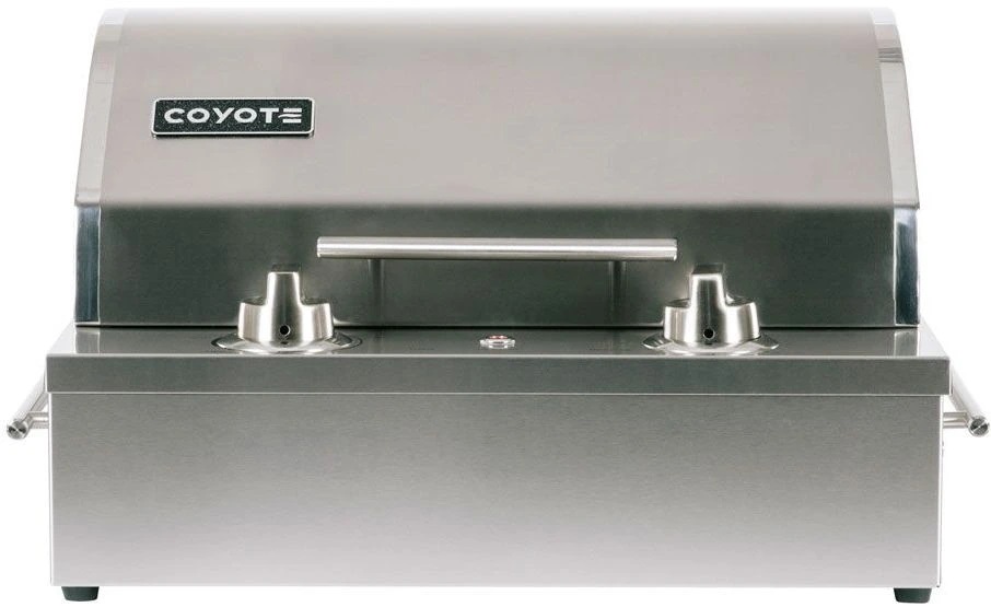 Stock photo of a stainless steel Coyote built in electric grill.