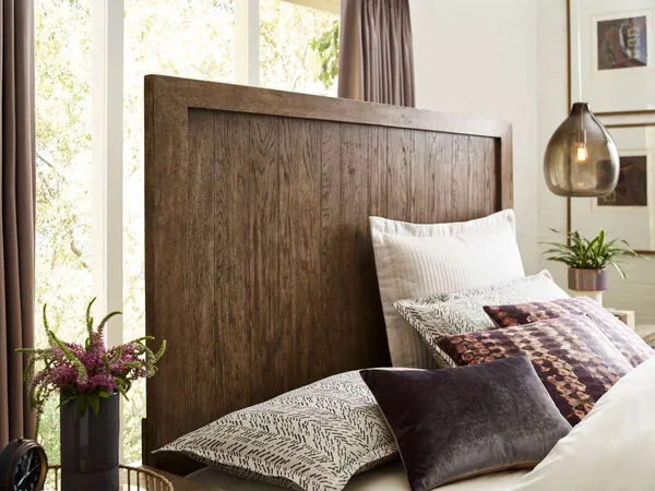 A close-up of the American Drew Trenton bed headboard