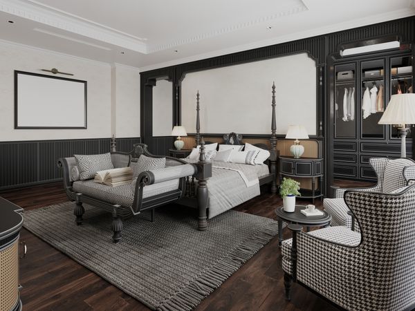 A luxury bedroom featuring traditional-style furniture 
