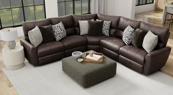 An overhead view of the Catnapper Royster recliner sectional with décor 