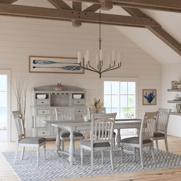The Emerald Home New Haven cabinet with a matching dining room table and chairs 