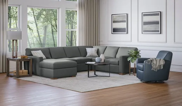 The Flexsteel Bryant collection sectional and matching chair in a living room 