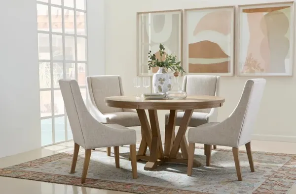 The Flexsteel Lattice collection dining room set with décor 