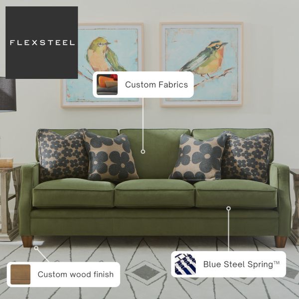 A graphic depicting details on a Flexsteel sofa 