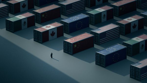 A graphic depicting global shipping containers from various countries 