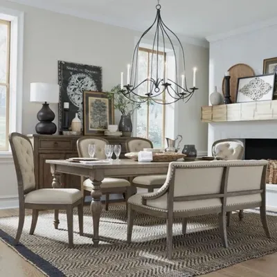 The Liberty Furniture Americana Farmhouse dining room bench set in a dining room 