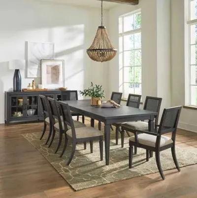 Credit: Liberty Furniture The Liberty Furniture Caruso Heights 9-piece dining room set in a dining room