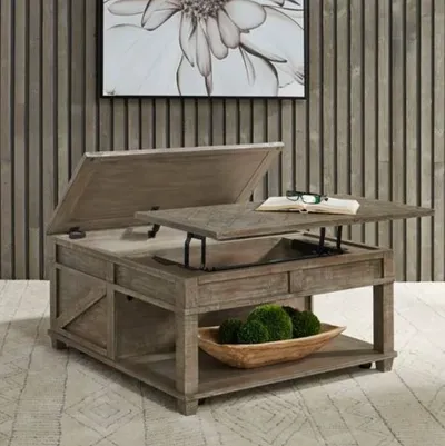 The Liberty Furniture Parkland cocktail table featured with décor 