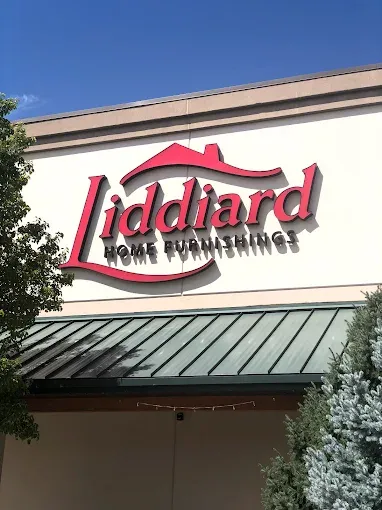 View of the Liddiard Home Furnishings store sign 