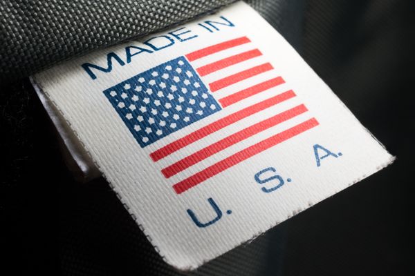 A close-up of a made in USA label 