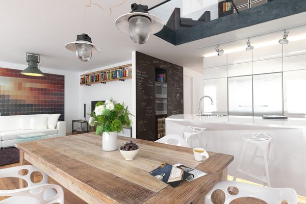 An eating area featuring modern farmhouse furniture and décor 